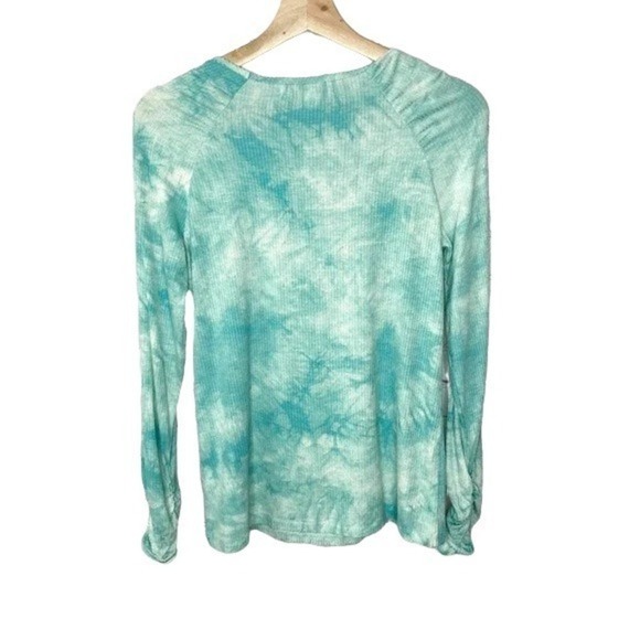 Fever Tie-Dyed Square-Neck Ribbed Knit Top Aqua Haze Make A Splash XL - Picture 3 of 3